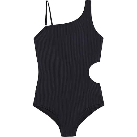 New Kanu Surf Girl Size 16 Black Cori Beach Sport One Shoulder Side Cut Swimsuit - Picture 1 of 3